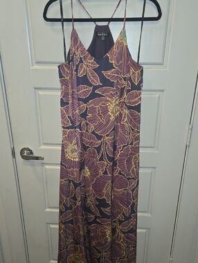 Nicole Miller Purple Maxi Dress with Yellow Floral Print